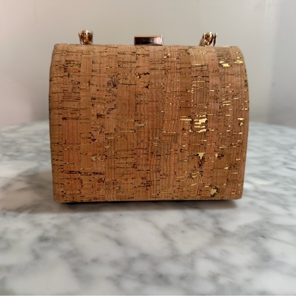 Gold-Accent Cork Evening Summertime Clutch Neutral Minimalist Feminine Beach